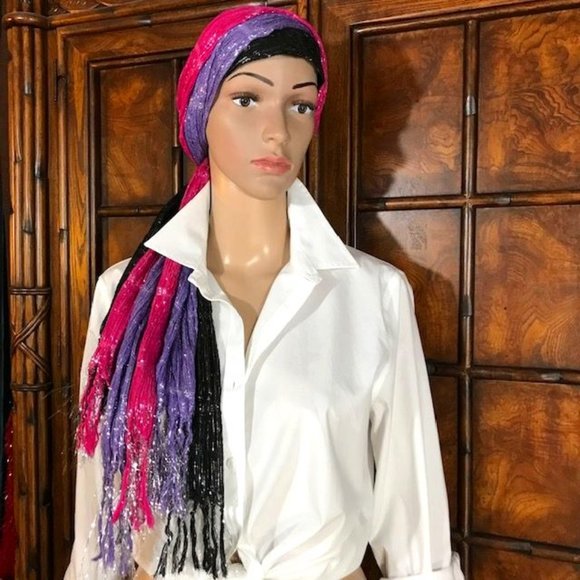 (Set of 3) Pop Metallic Stripe Stretch Fringe Scarves - Picture 1 of 10